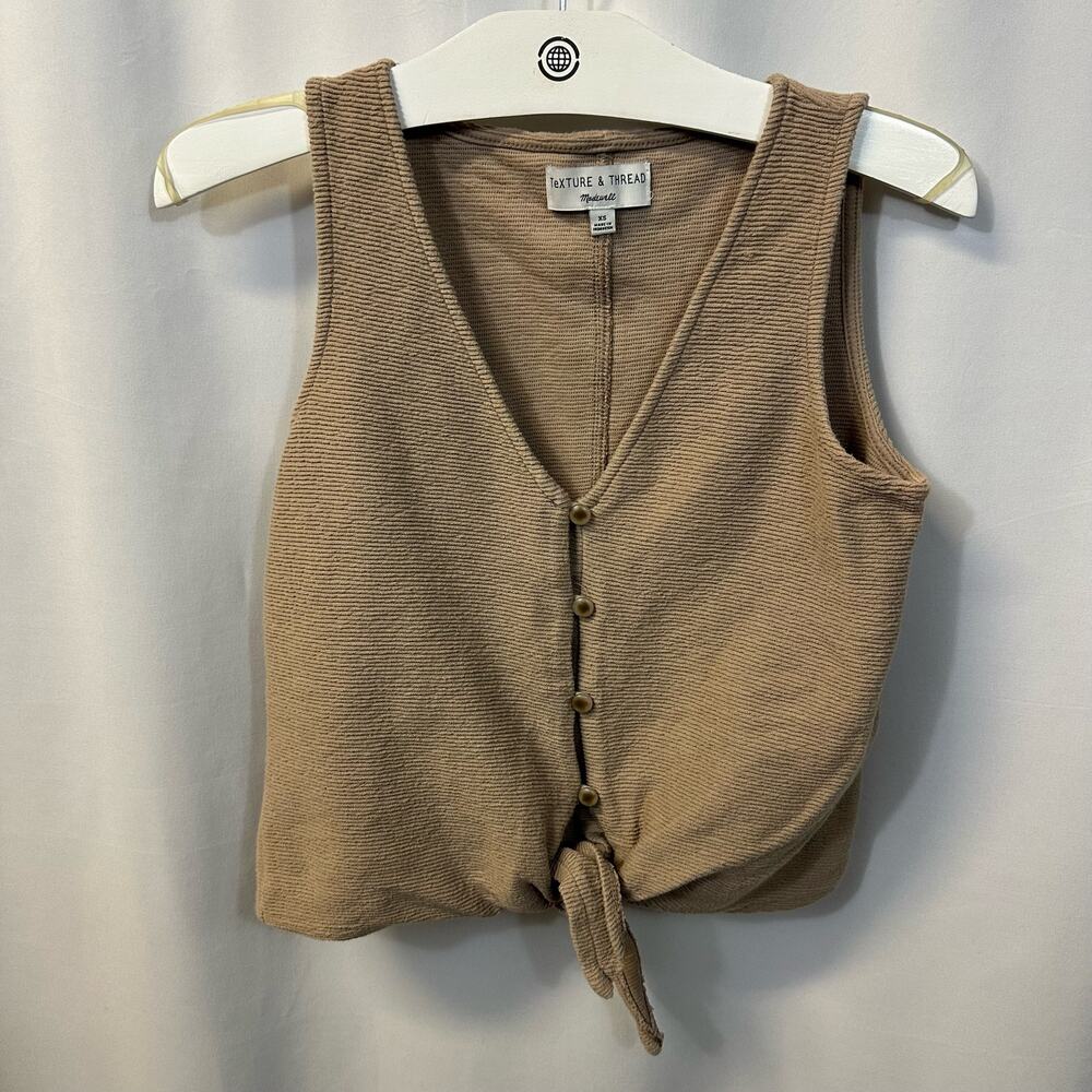 Madewell Texture & Thread Button Up Tie Front Strapless V-Neck Cotton Top XS